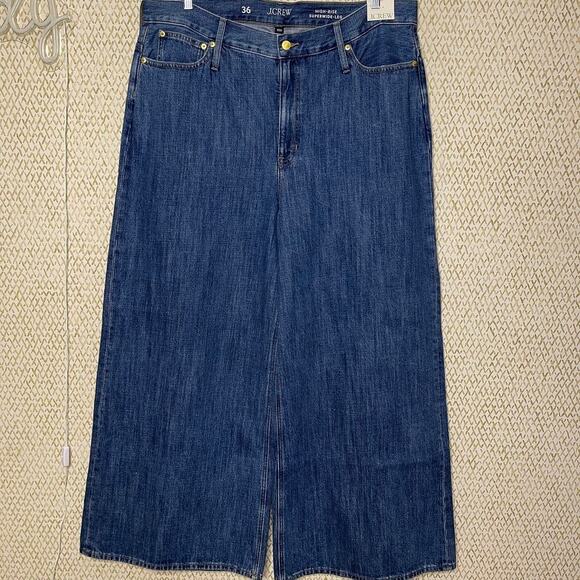 NWT Plus Size J Crew High-Rise Superwide-Leg 100% Cotton Blue Wash Jeans Size 36 - Picture 1 of 11